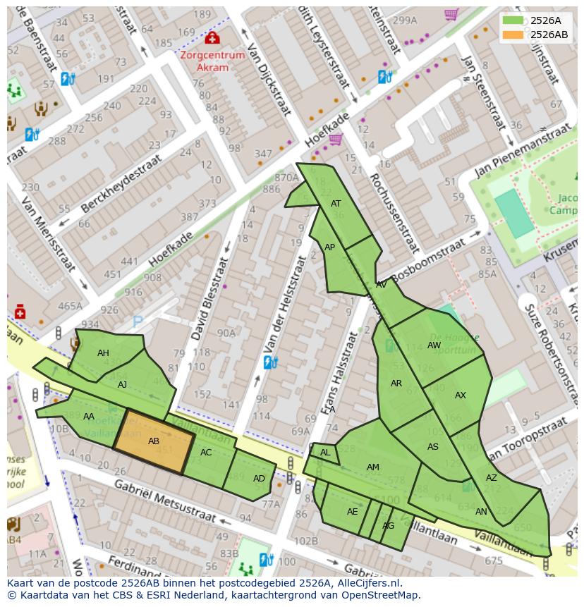 Afbeelding van het postcodegebied 2526 AB op de kaart.