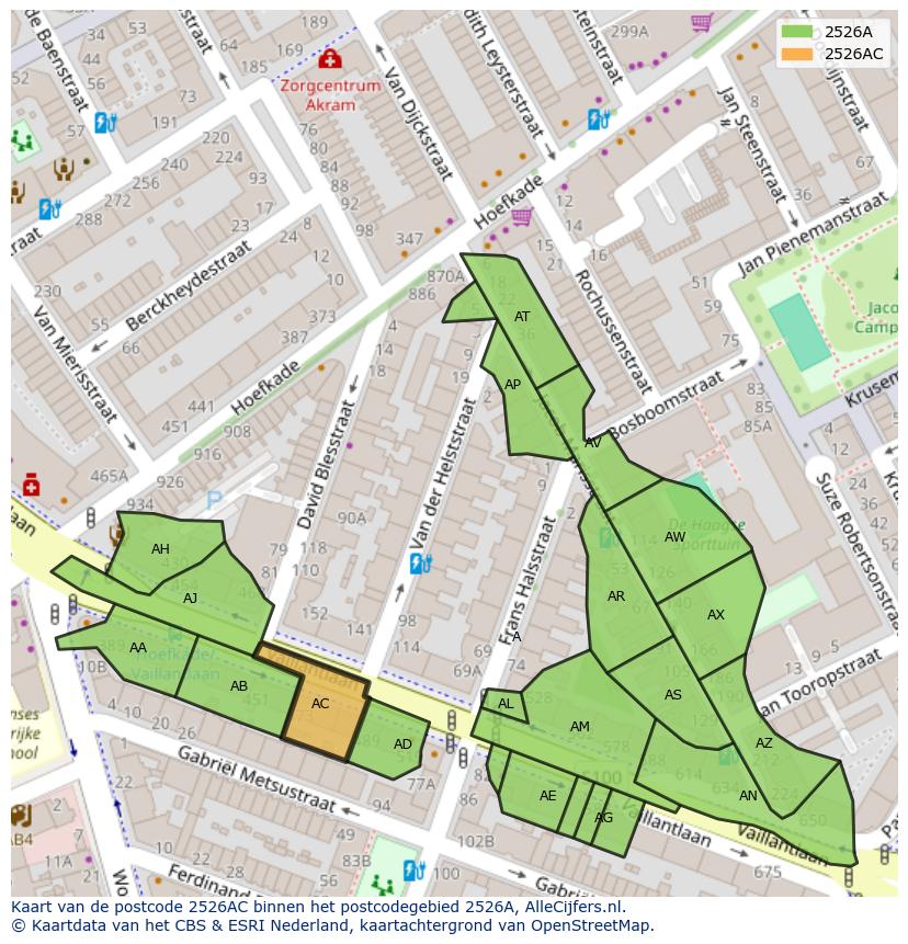 Afbeelding van het postcodegebied 2526 AC op de kaart.