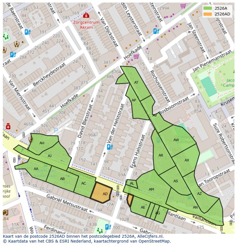 Afbeelding van het postcodegebied 2526 AD op de kaart.