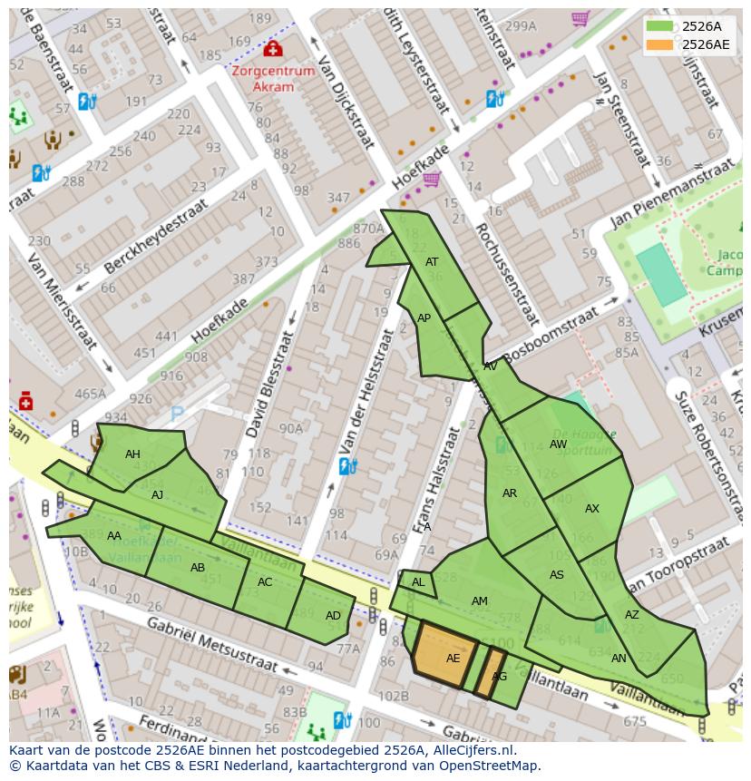 Afbeelding van het postcodegebied 2526 AE op de kaart.