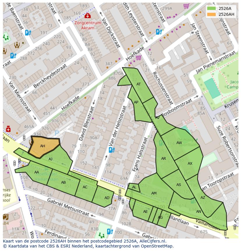 Afbeelding van het postcodegebied 2526 AH op de kaart.