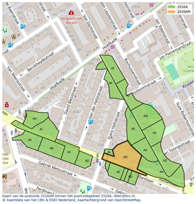 Afbeelding van het postcodegebied 2526 AM op de kaart.