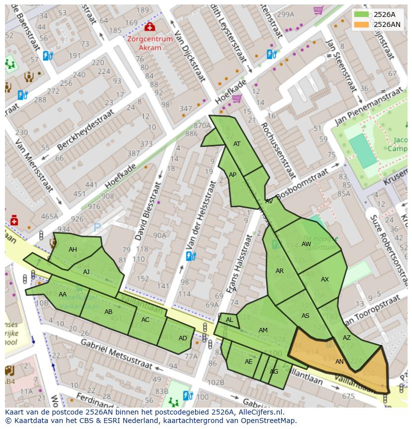 Afbeelding van het postcodegebied 2526 AN op de kaart.