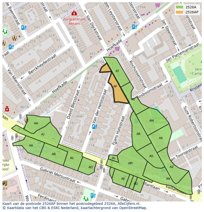 Afbeelding van het postcodegebied 2526 AP op de kaart.