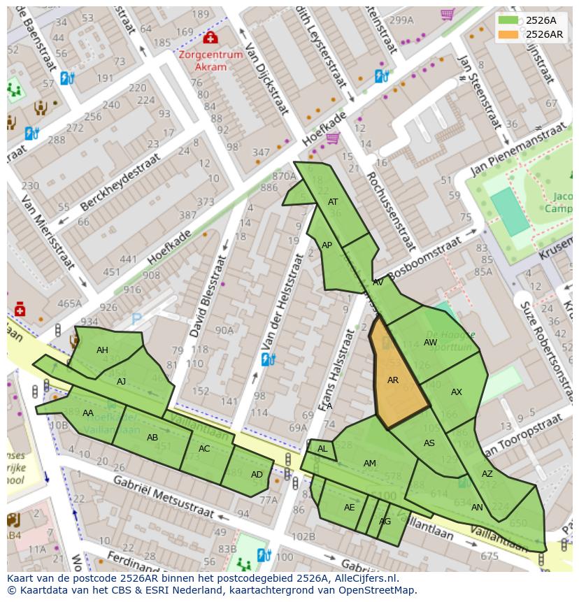 Afbeelding van het postcodegebied 2526 AR op de kaart.
