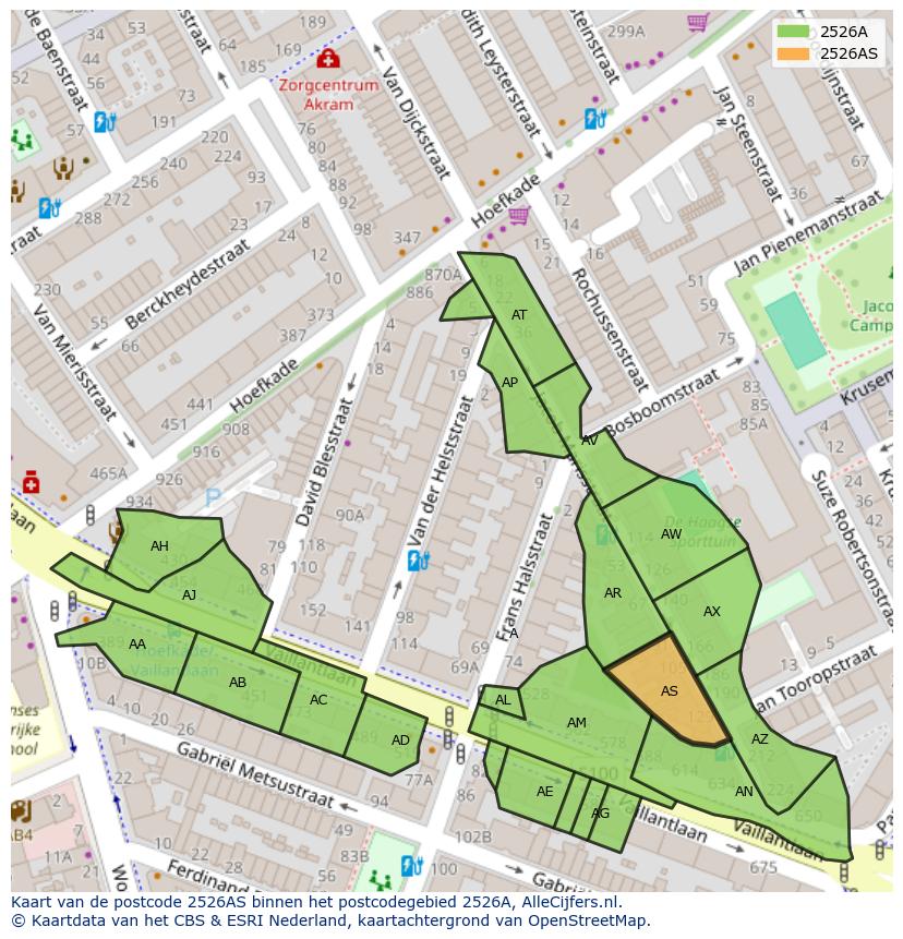 Afbeelding van het postcodegebied 2526 AS op de kaart.