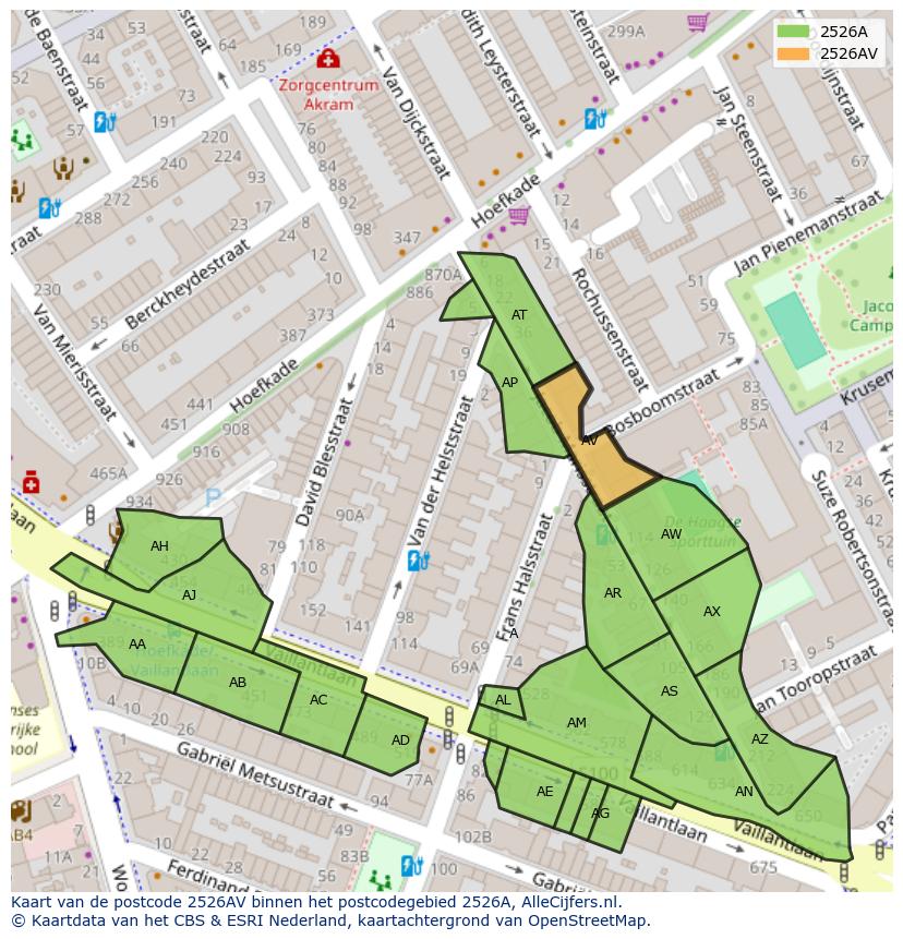 Afbeelding van het postcodegebied 2526 AV op de kaart.