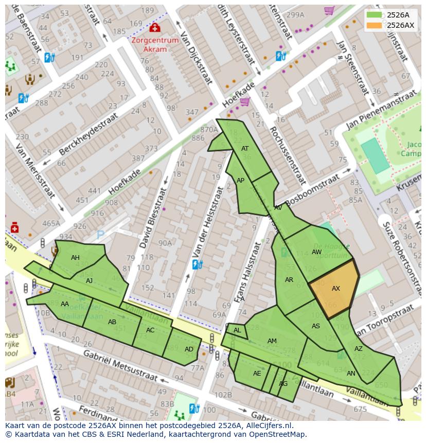 Afbeelding van het postcodegebied 2526 AX op de kaart.