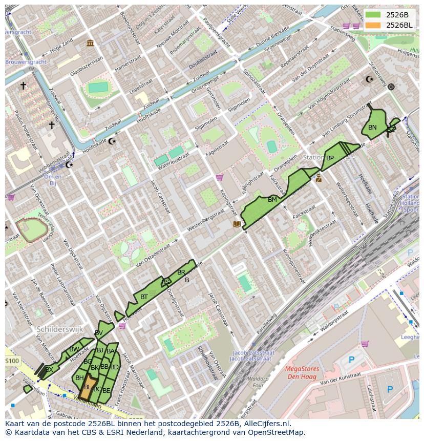 Afbeelding van het postcodegebied 2526 BL op de kaart.