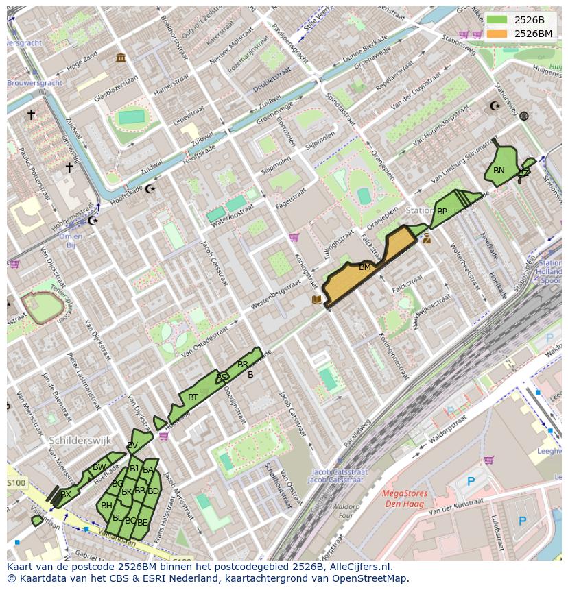 Afbeelding van het postcodegebied 2526 BM op de kaart.