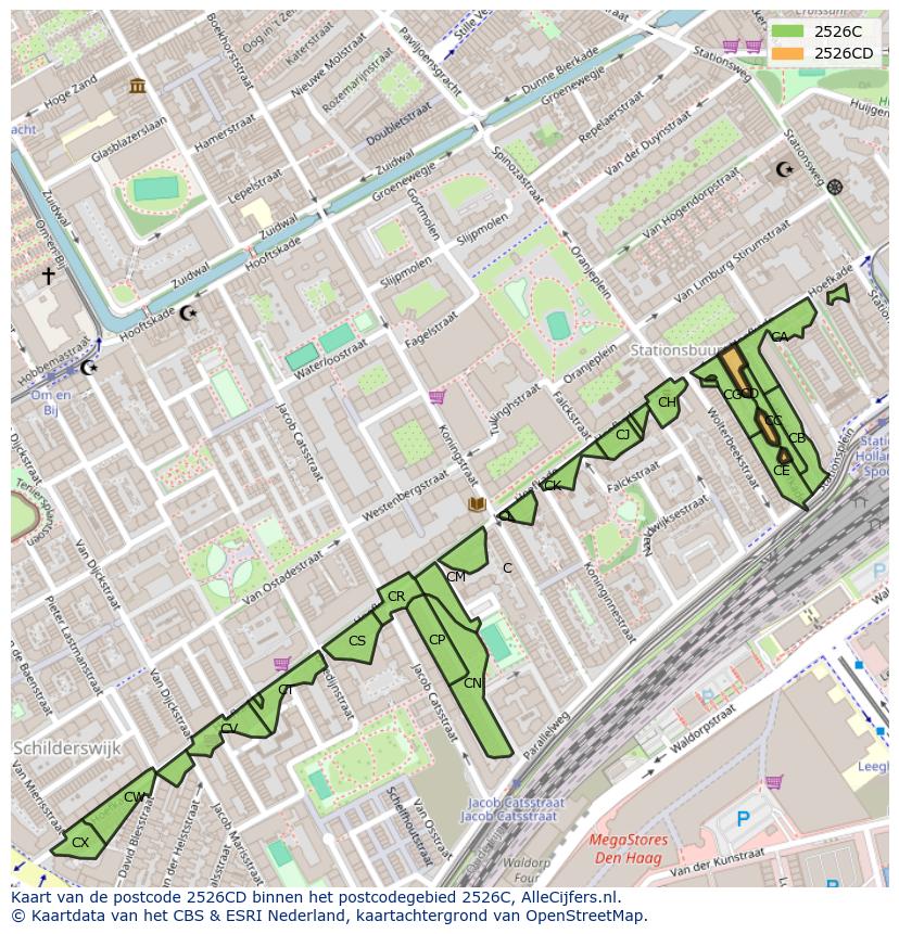 Afbeelding van het postcodegebied 2526 CD op de kaart.