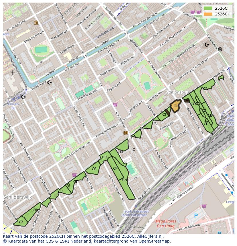 Afbeelding van het postcodegebied 2526 CH op de kaart.
