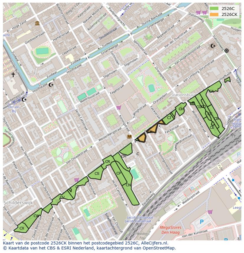 Afbeelding van het postcodegebied 2526 CK op de kaart.