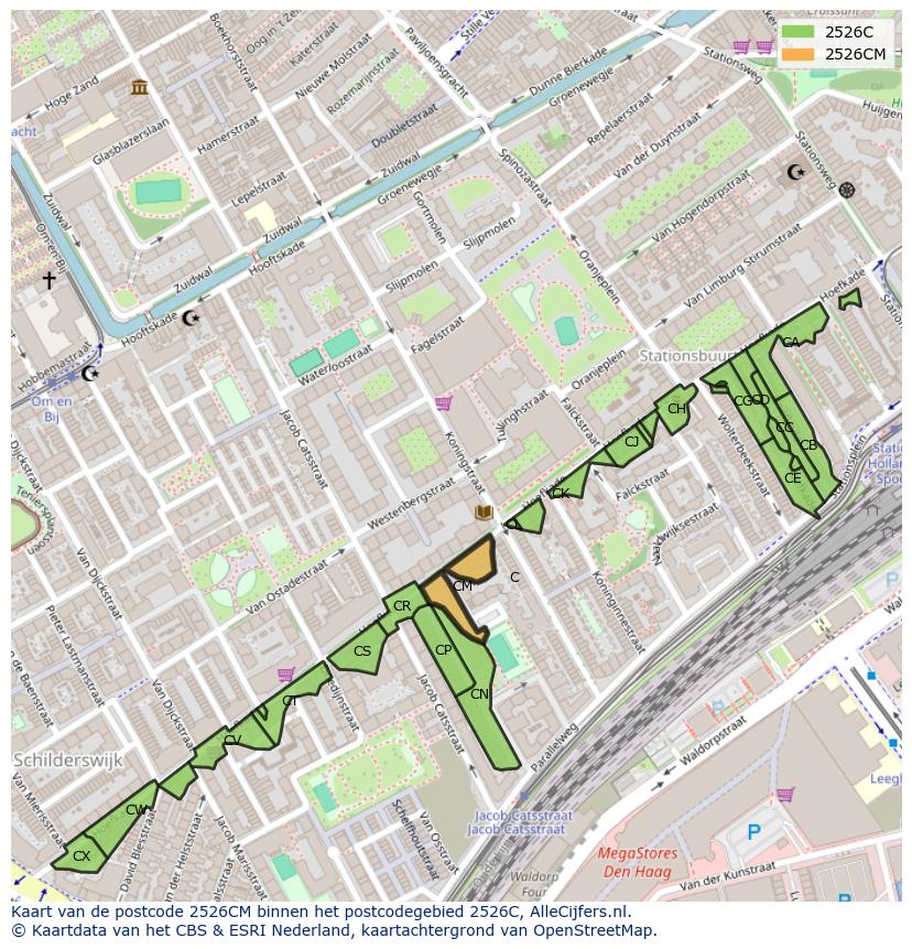 Afbeelding van het postcodegebied 2526 CM op de kaart.