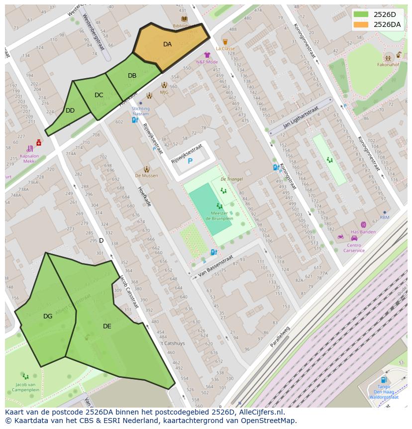 Afbeelding van het postcodegebied 2526 DA op de kaart.