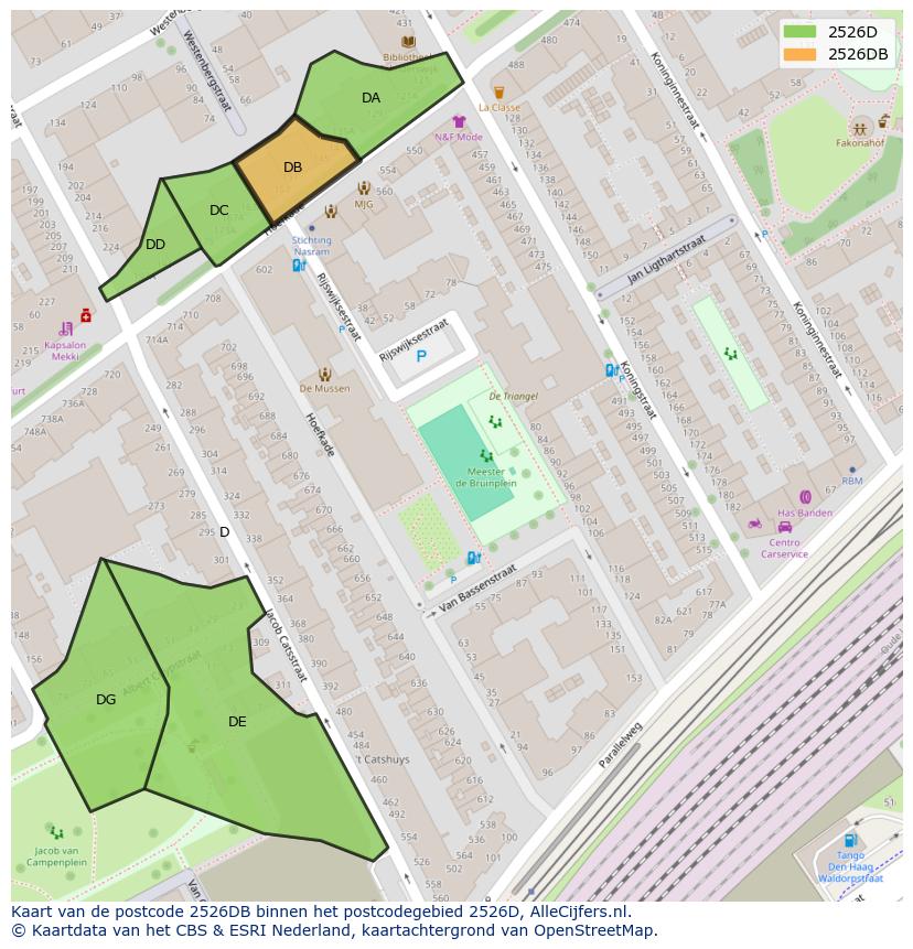 Afbeelding van het postcodegebied 2526 DB op de kaart.