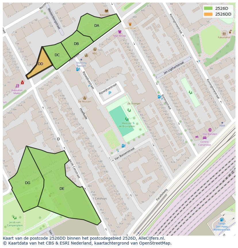 Afbeelding van het postcodegebied 2526 DD op de kaart.
