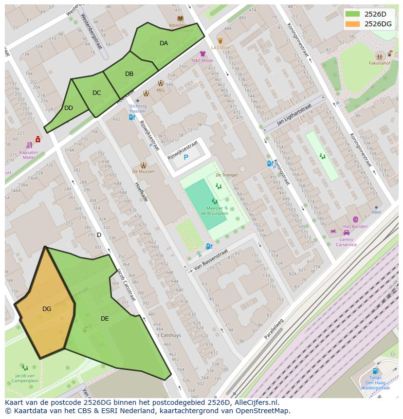 Afbeelding van het postcodegebied 2526 DG op de kaart.