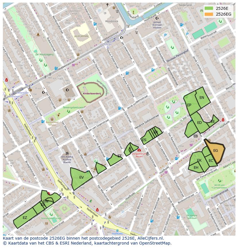 Afbeelding van het postcodegebied 2526 EG op de kaart.
