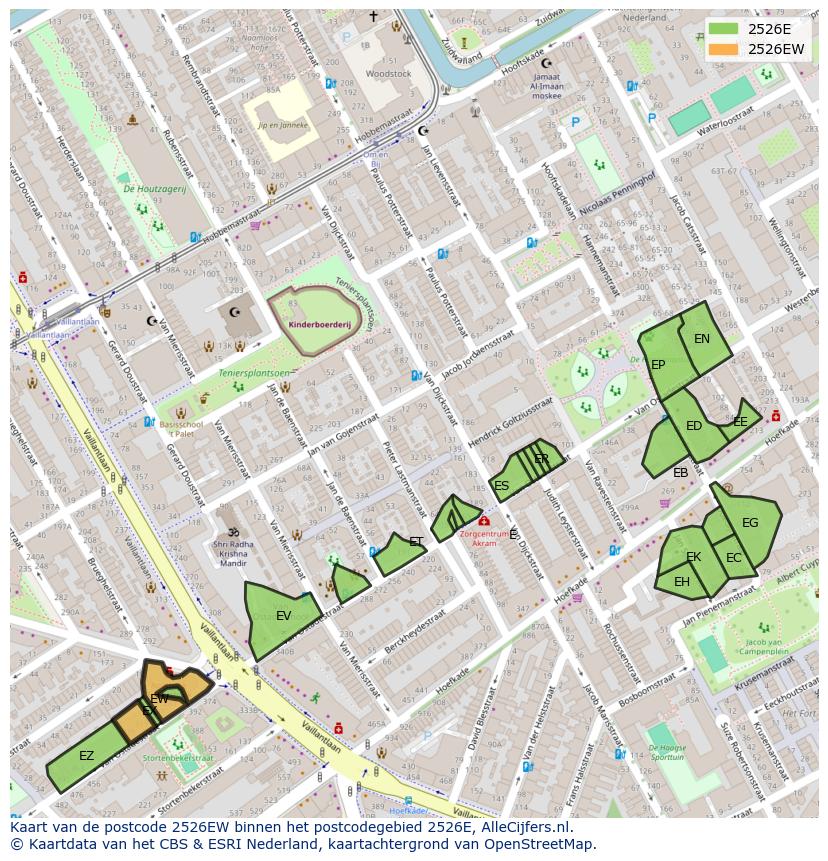 Afbeelding van het postcodegebied 2526 EW op de kaart.