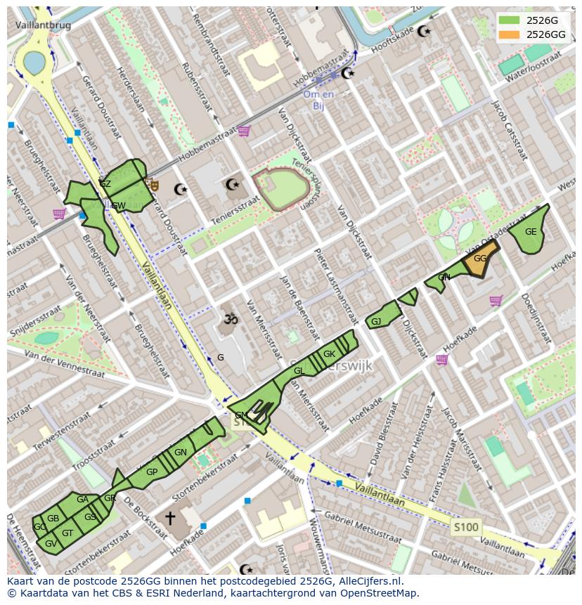 Afbeelding van het postcodegebied 2526 GG op de kaart.