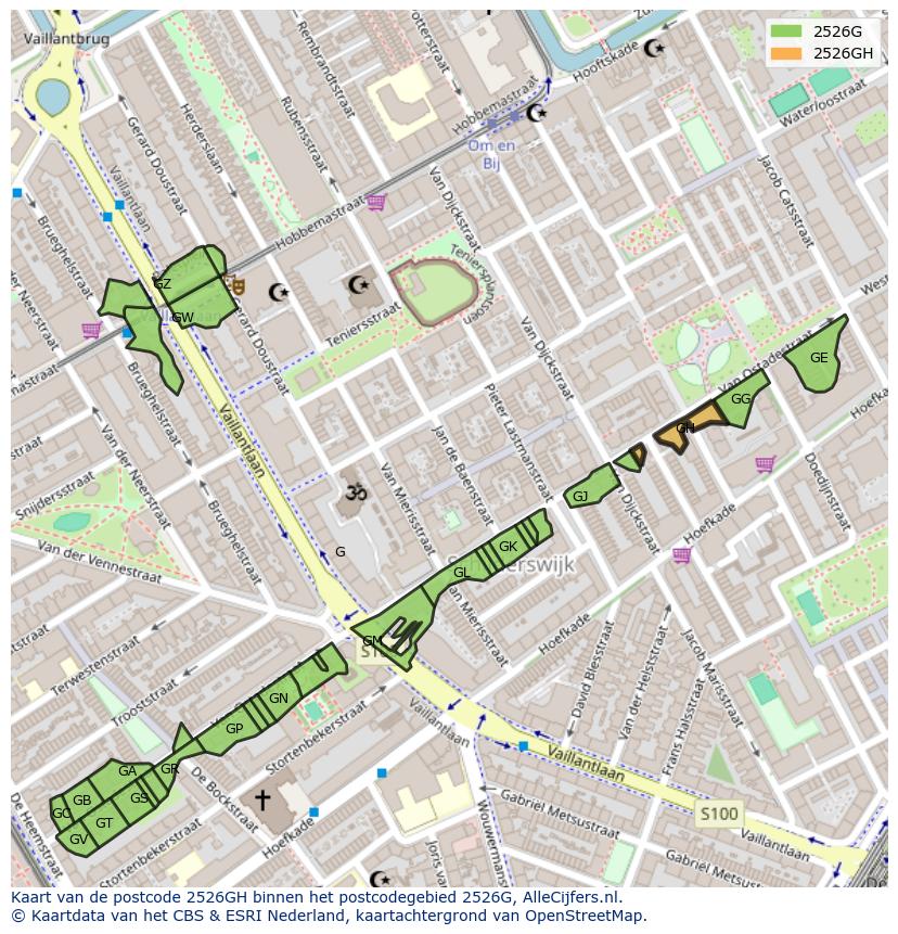 Afbeelding van het postcodegebied 2526 GH op de kaart.