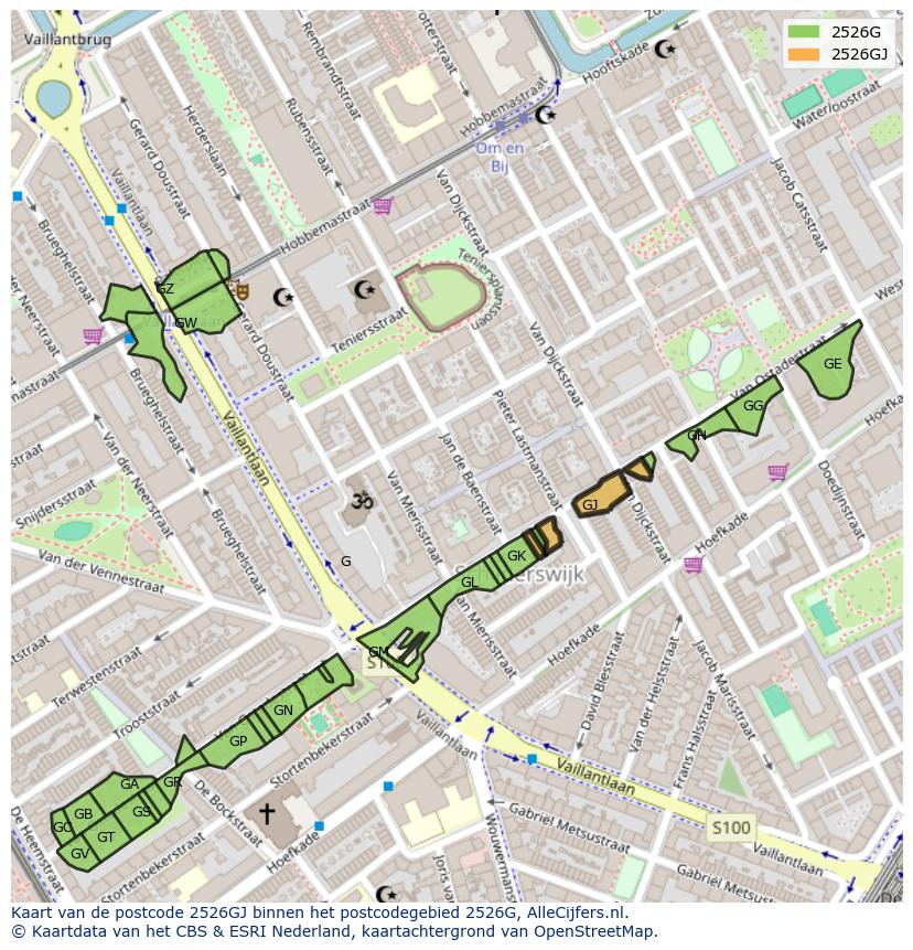 Afbeelding van het postcodegebied 2526 GJ op de kaart.