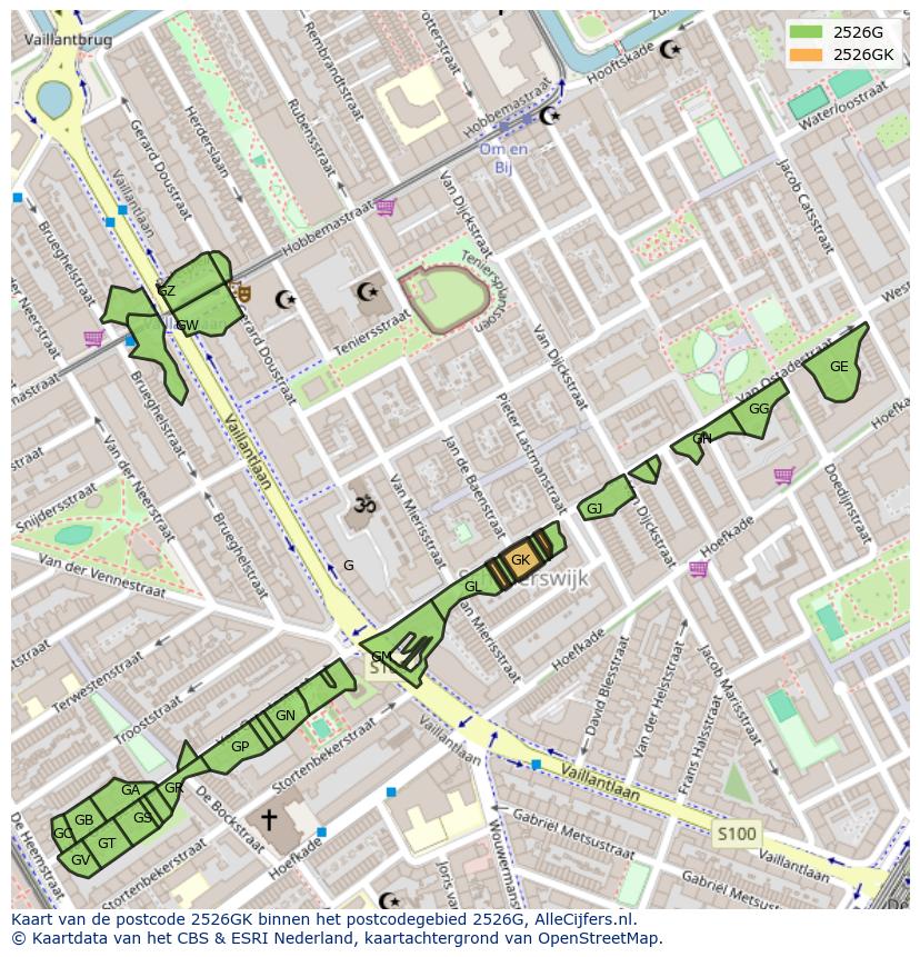 Afbeelding van het postcodegebied 2526 GK op de kaart.
