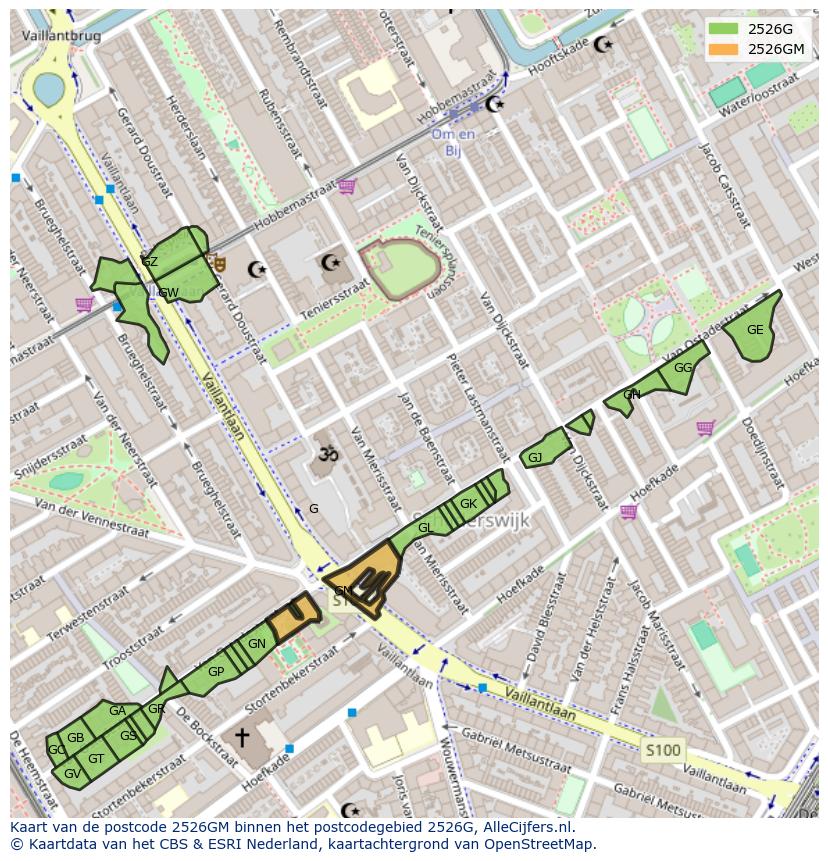 Afbeelding van het postcodegebied 2526 GM op de kaart.
