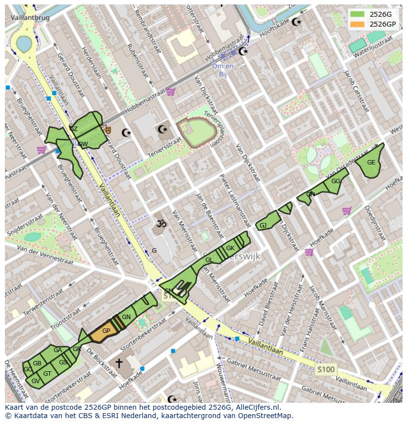 Afbeelding van het postcodegebied 2526 GP op de kaart.