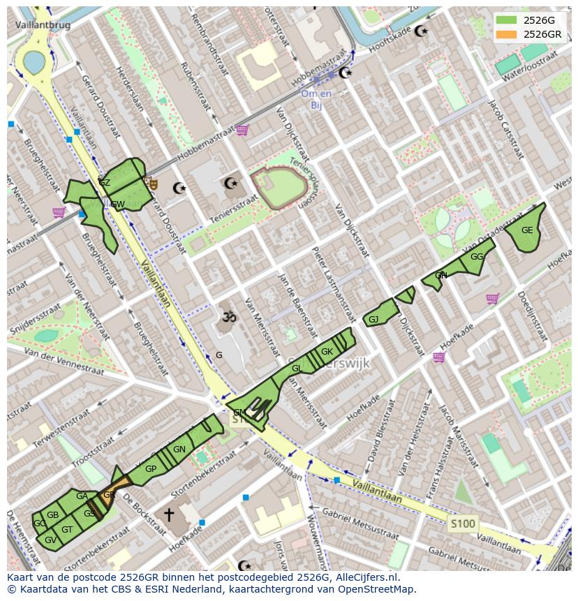 Afbeelding van het postcodegebied 2526 GR op de kaart.