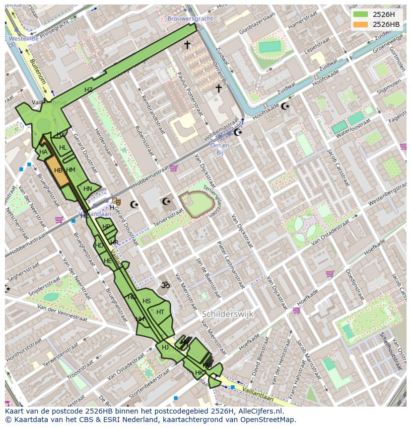 Afbeelding van het postcodegebied 2526 HB op de kaart.