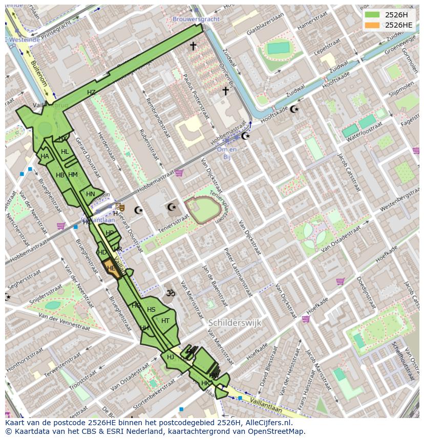 Afbeelding van het postcodegebied 2526 HE op de kaart.