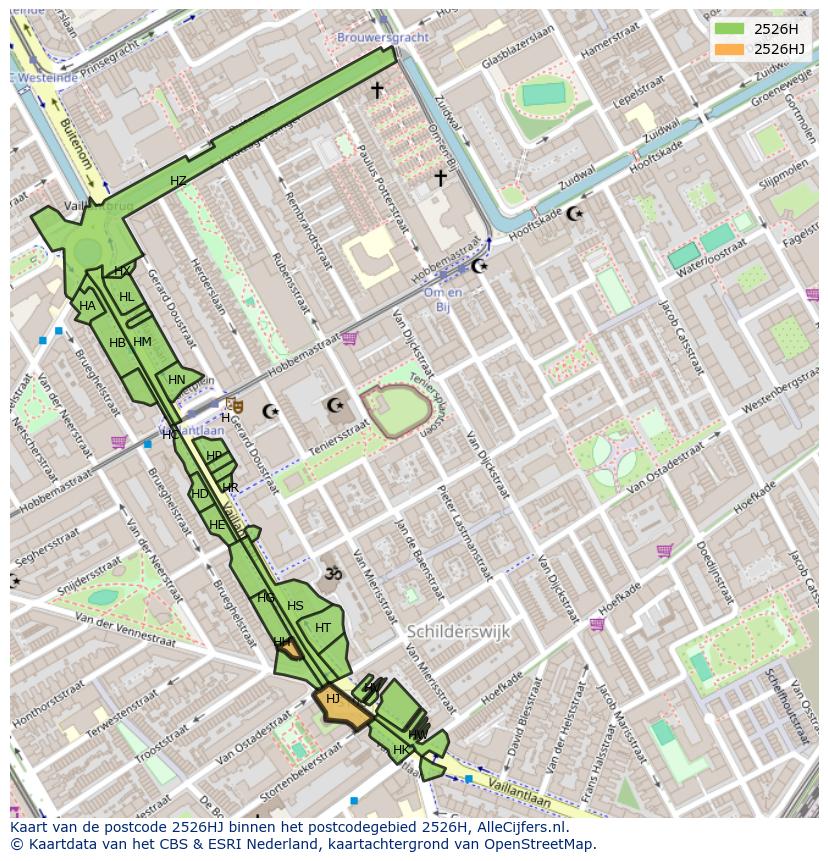 Afbeelding van het postcodegebied 2526 HJ op de kaart.