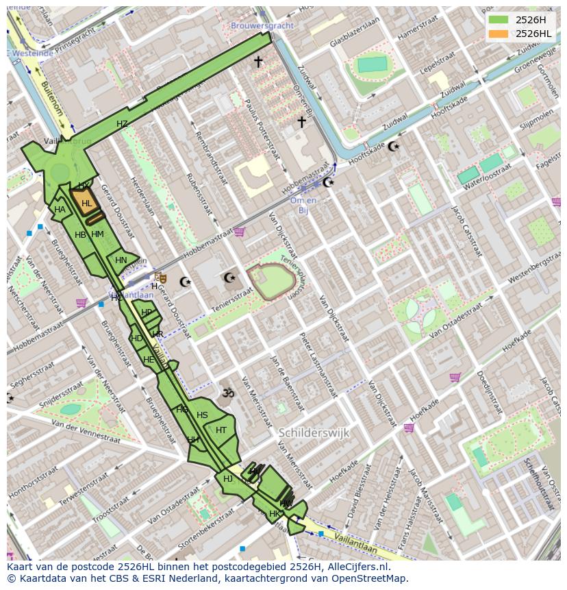 Afbeelding van het postcodegebied 2526 HL op de kaart.