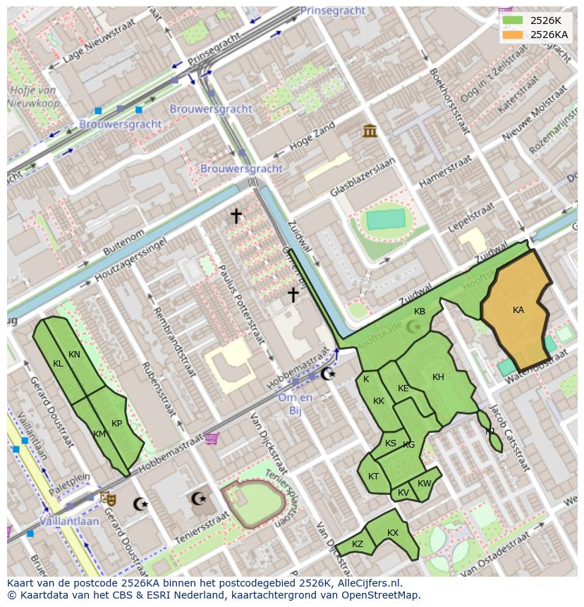 Afbeelding van het postcodegebied 2526 KA op de kaart.