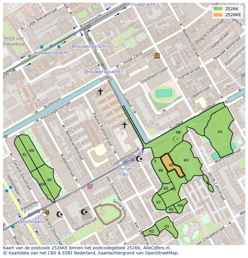 Afbeelding van het postcodegebied 2526 KE op de kaart.
