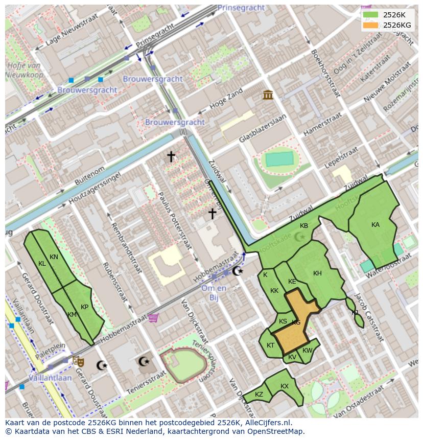 Afbeelding van het postcodegebied 2526 KG op de kaart.