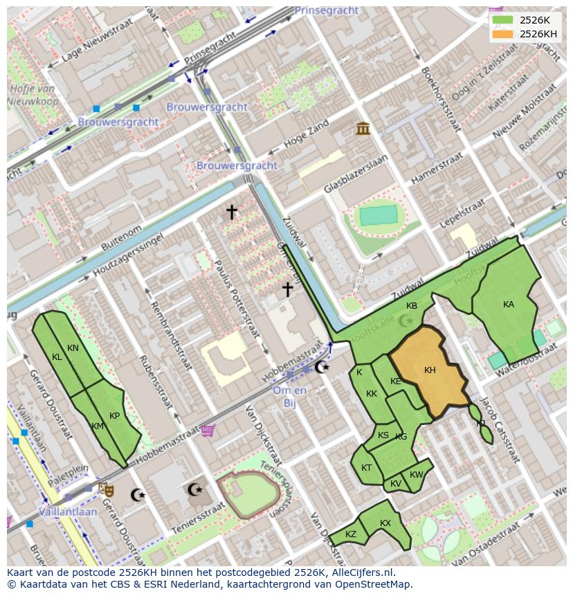 Afbeelding van het postcodegebied 2526 KH op de kaart.