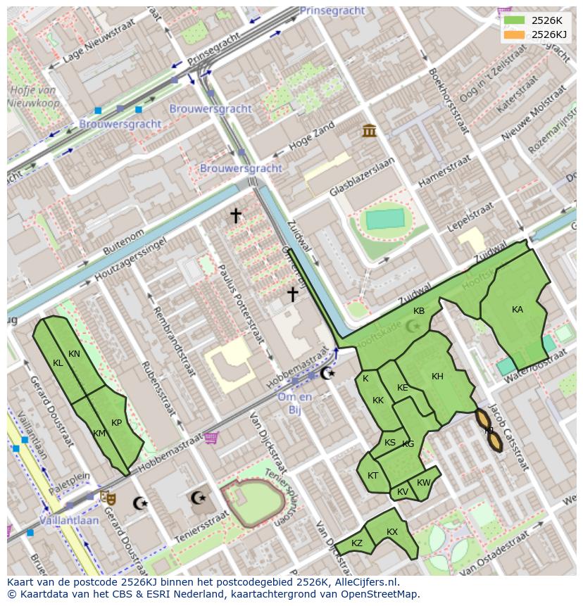 Afbeelding van het postcodegebied 2526 KJ op de kaart.