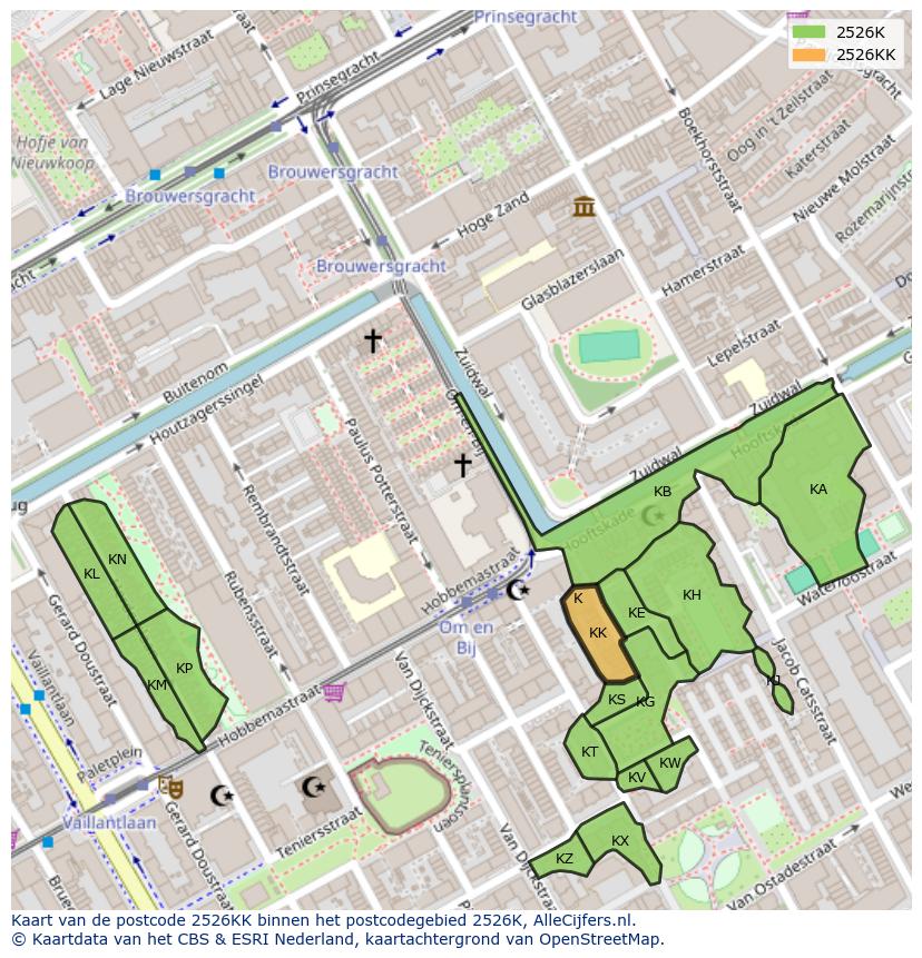 Afbeelding van het postcodegebied 2526 KK op de kaart.