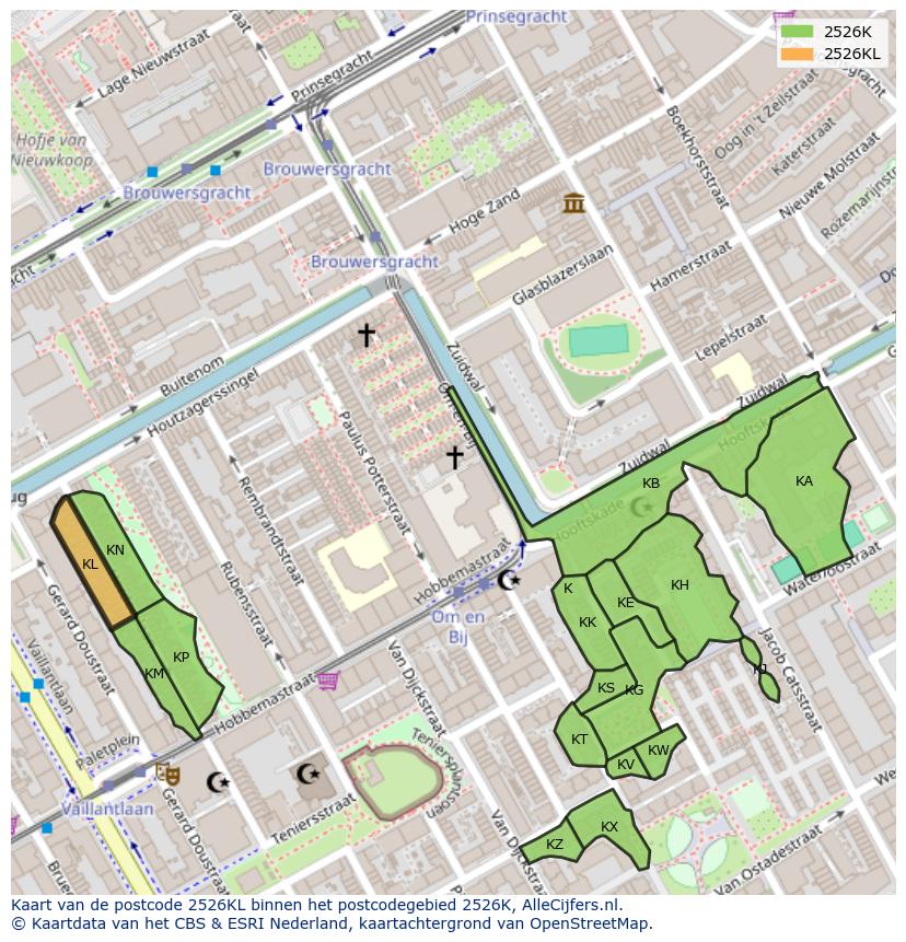Afbeelding van het postcodegebied 2526 KL op de kaart.