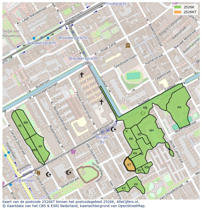 Afbeelding van het postcodegebied 2526 KT op de kaart.