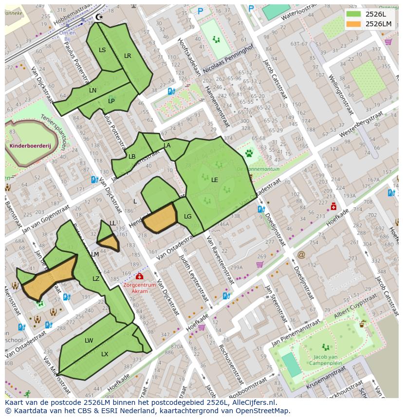 Afbeelding van het postcodegebied 2526 LM op de kaart.