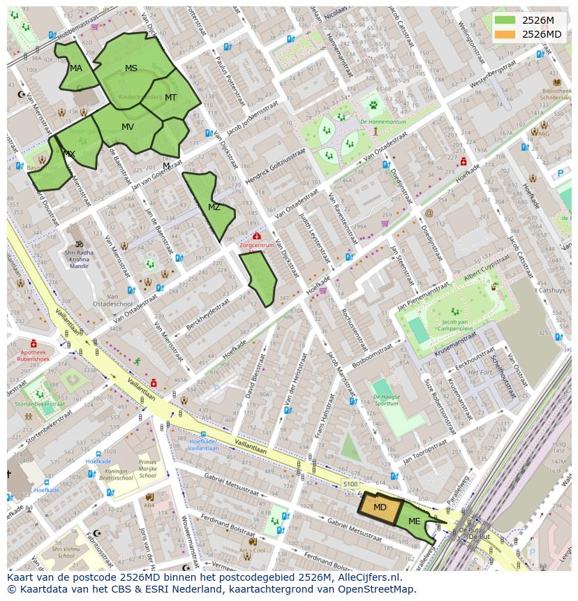 Afbeelding van het postcodegebied 2526 MD op de kaart.
