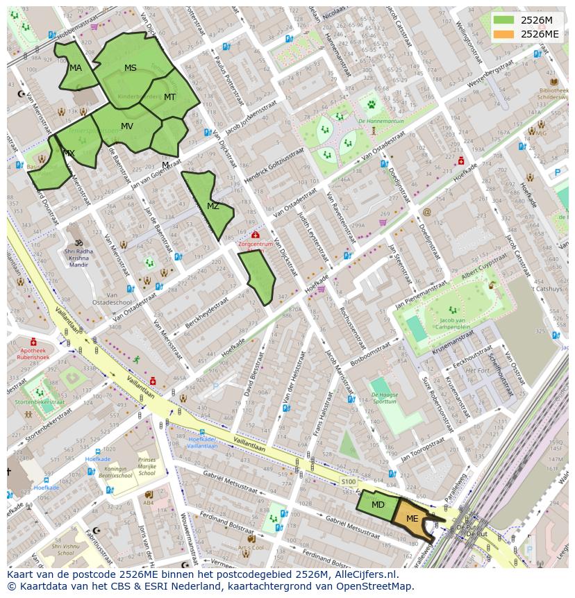 Afbeelding van het postcodegebied 2526 ME op de kaart.