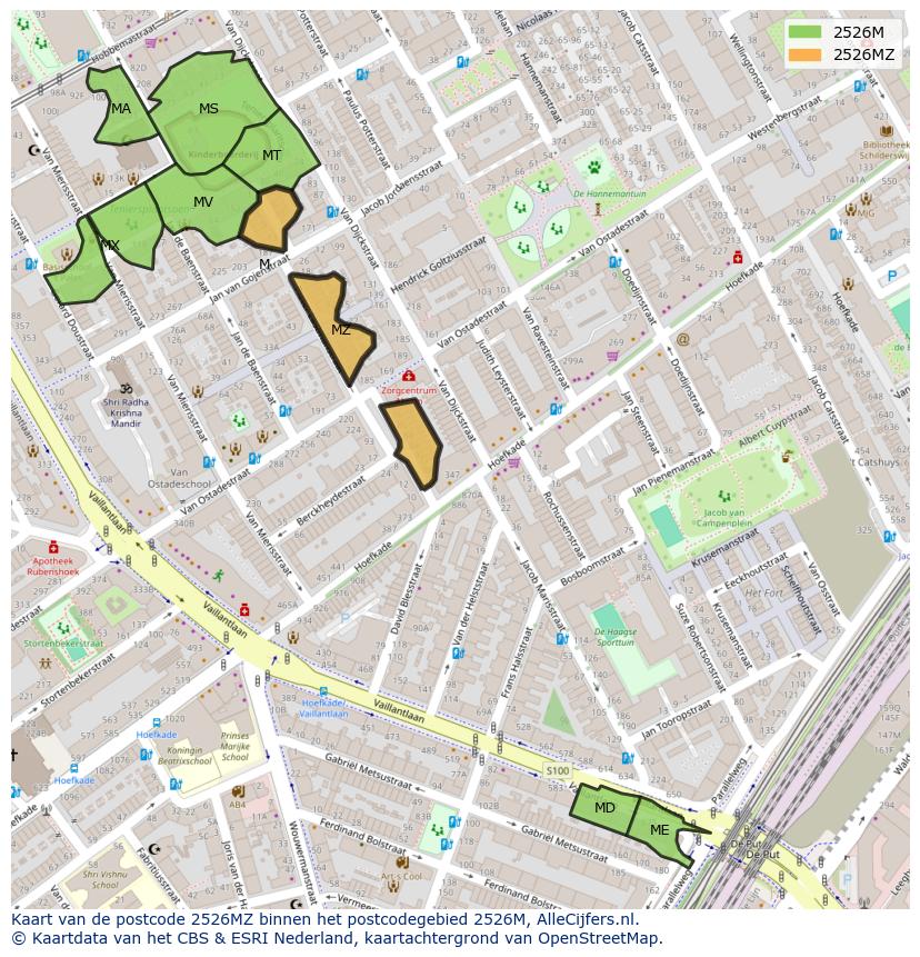 Afbeelding van het postcodegebied 2526 MZ op de kaart.