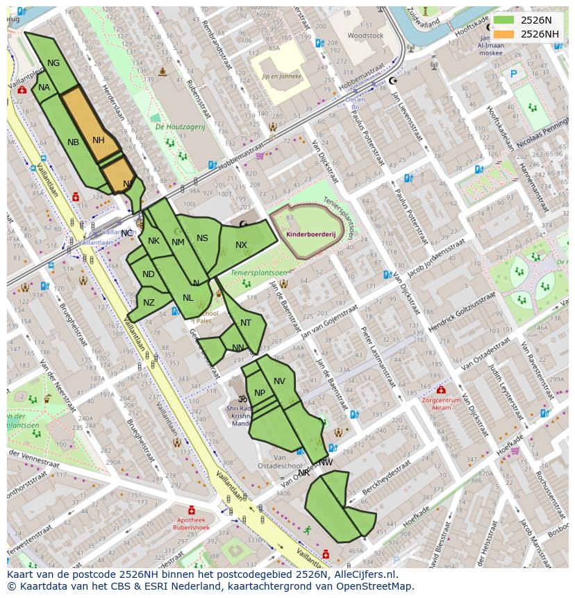 Afbeelding van het postcodegebied 2526 NH op de kaart.