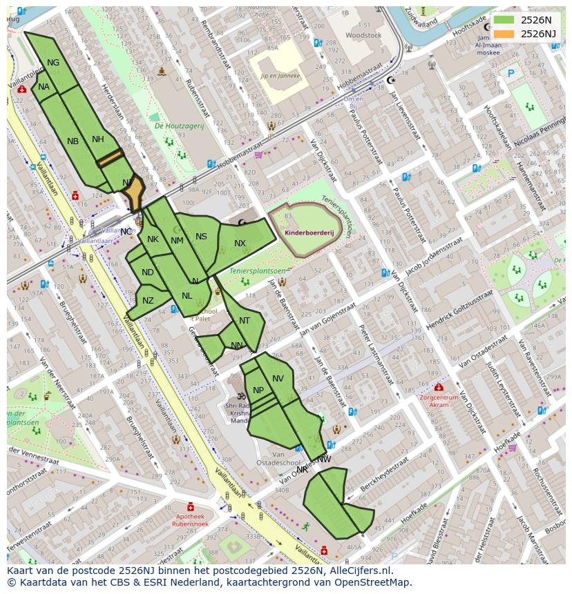 Afbeelding van het postcodegebied 2526 NJ op de kaart.