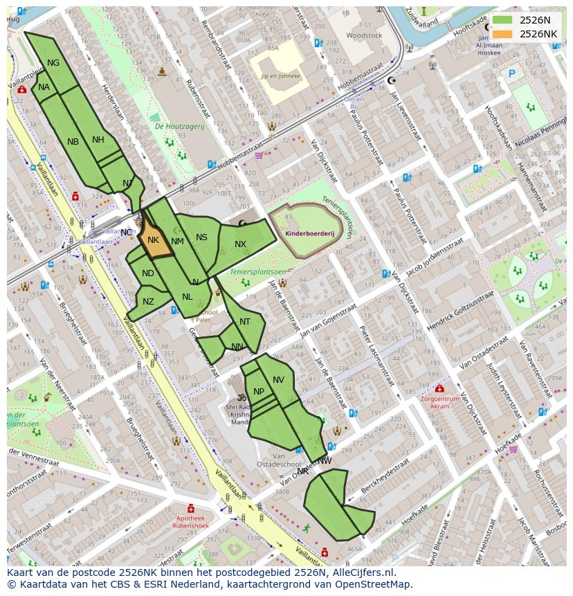 Afbeelding van het postcodegebied 2526 NK op de kaart.